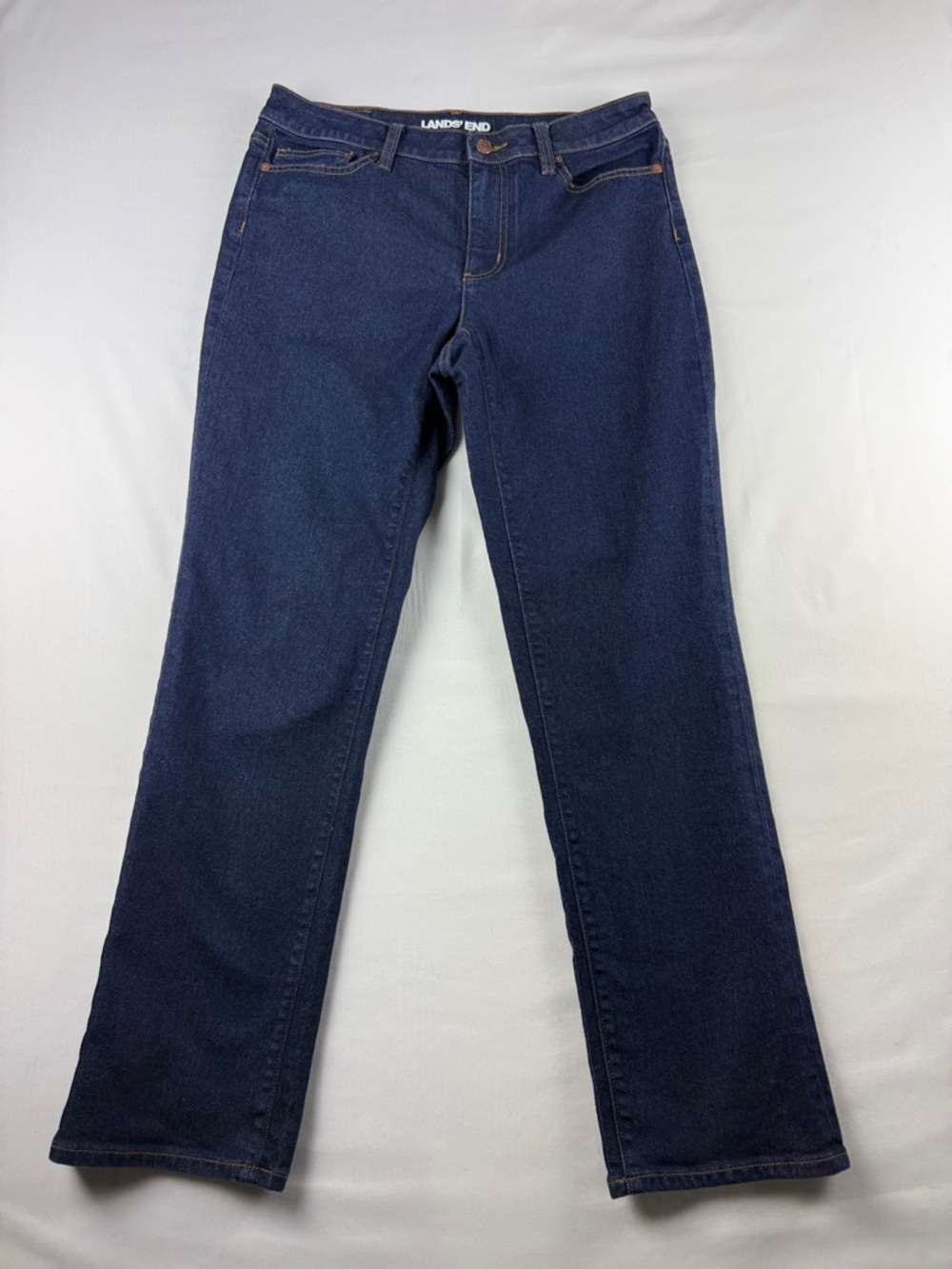Lands' End Dark Wash Straight Leg Jeans Size 10 Petite Classic Fit